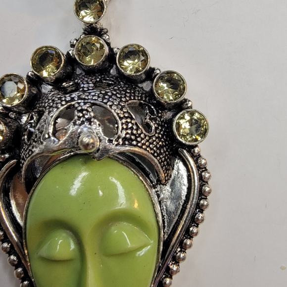 Sterling Silver Pendant with Green Carved Face and Lemon Quartz Accents - Picture 9 of 13